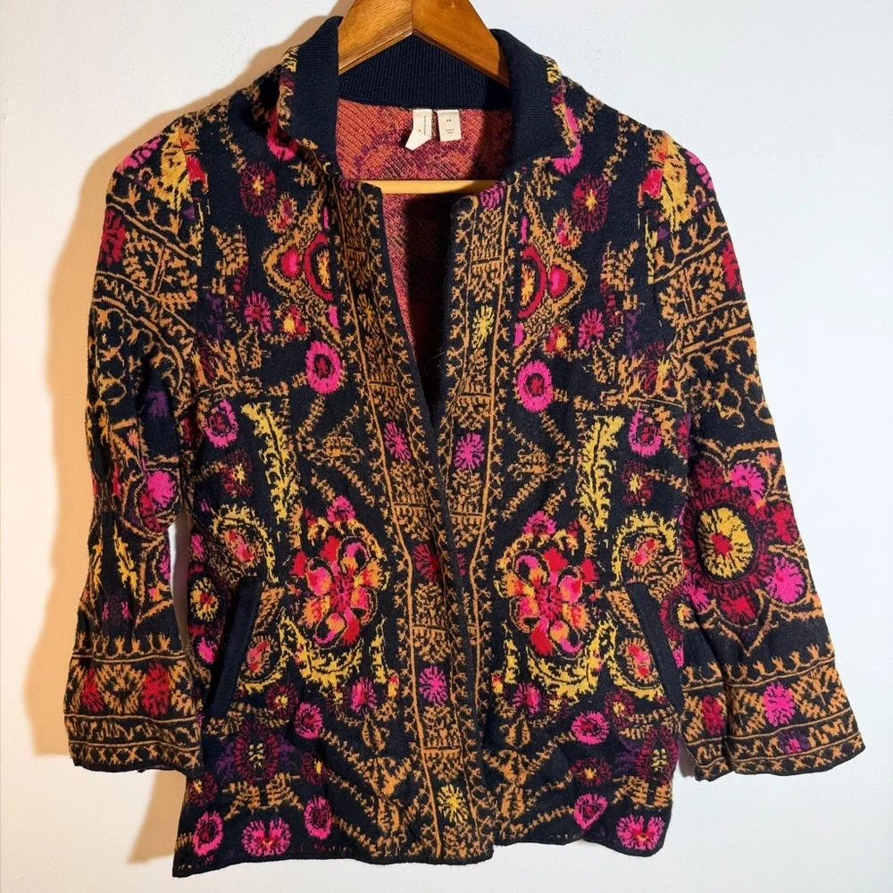 Anthropology Moth Embroidered Floral Jacket - Multicolor